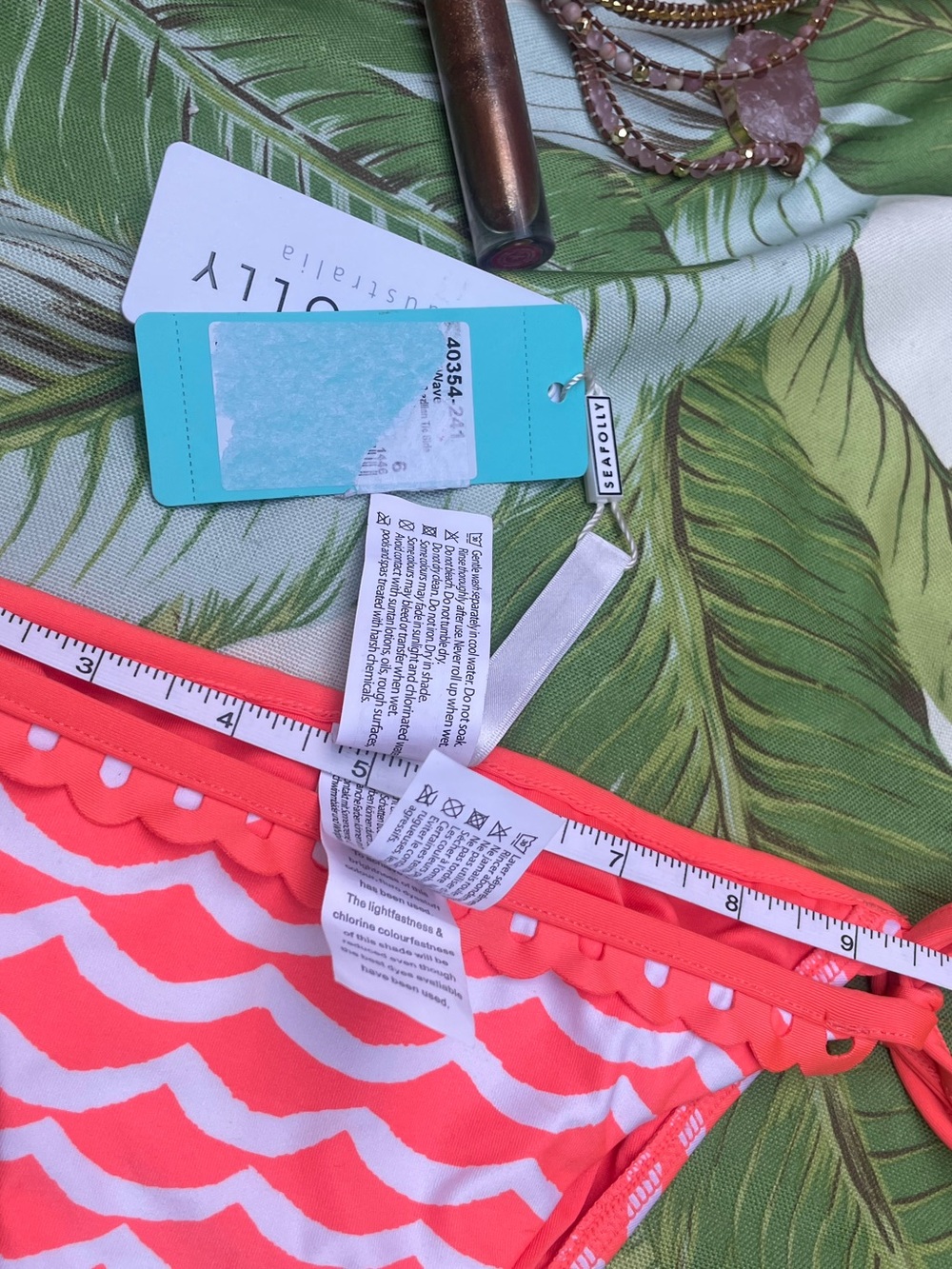Seafolly NWT Sz 2 Tidal Wave Brazilian Side Tie Bikini Bottom in Nectarine/White - Picture 8 of 10